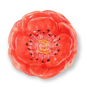 Pier 1 Imports Red/Orange Poppy Flower Snack Dessert Bowl Handpainted Dolomite